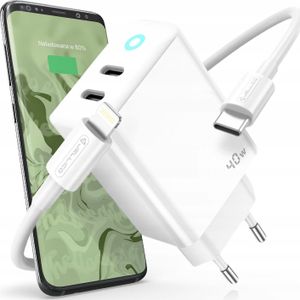 Jellico oplader Mocna lader netwerk 40W 2xUSB C kabel USB C - Lightning