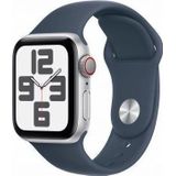 Apple Watch SE GPS + Cellular 40mm zilver Aluminium Case met Storm blauw Sport Band - S/M