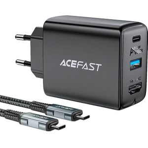 Acefast muur Charger A17, 65W GaN + kabel USB-C (zwart)