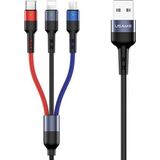 USAMS Kabel USB USB-A - USB-C + microUSB + Lightning 0.35 m zwart (63751-uniw)