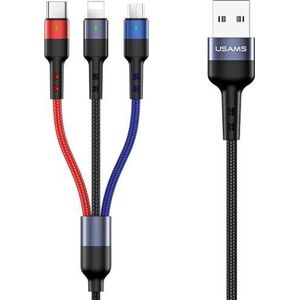 USAMS Kabel USB USB-A - USB-C + microUSB + Lightning 0.35 m zwart (63751-uniw)