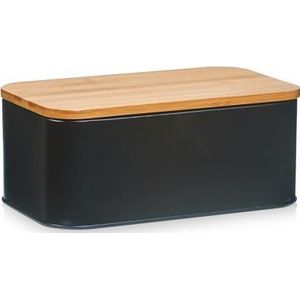 Zeller Luxe Broodtrommel - hout / zwart - met deksel - 31 cm - brooddoos - brood bewaardoos