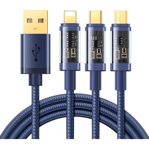 Joyroom Kabel USB USB-A - USB-C + microUSB + Lightning 1.2 m blauw (JYR555)