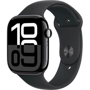 Apple Watch Series 10 GPS 46 mm Jet zwart Aluminium Case met zwart Sport Band - S/M