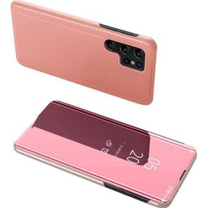 Hurtel Clear View Case etui voor Samsung Galaxy S23 Ultra hoes met klapką roze