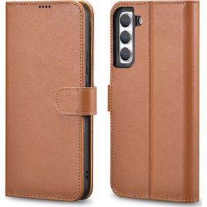 iCarer Haitang Leather Wallet Case skórzane etui voor Samsung Galaxy S22+ (S22 Plus) portemonnee behuizing hoes bruin (AKSM05BN)