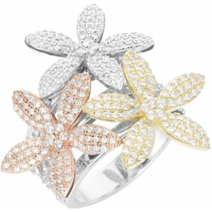 Giorgio Martello Milano - Ring Blüten mit weißen Zirkonia, Silber 925, tricolor Ringe 1 ct Hellbraun Damen (228.99 € / 1 ct)