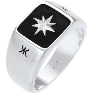 KUZZOI - Siegelring Emaille Schwarz Stern Basic 925 Silber Ringe 1 ct Herren (89.99 € / 1 ct)