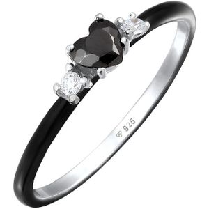 Elli - Herz Zirkonia Schwarz mit Emaille 925 Sterling Silber Ringe 1 ct Damen (39.89 € / 1 ct)