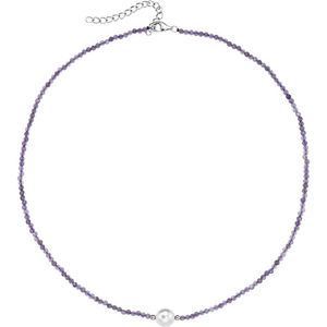 Smart Jewel - Collier mit Edelstein-Kugeln + Muschelkern-Perle, Silber 925 Ketten 1 ct Violett (48.99 € / 1 ct)