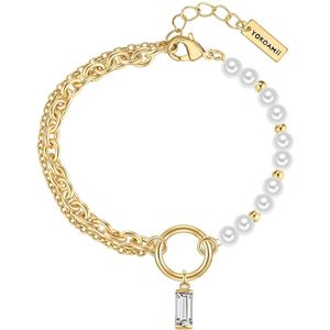 Yokoamii - Armband aus Metall-Legierung in Gelbgold mit Zirkonia und Muschelkernperle Armbänder & Armreife 1 ct Damen (34.99 € / 1 ct)