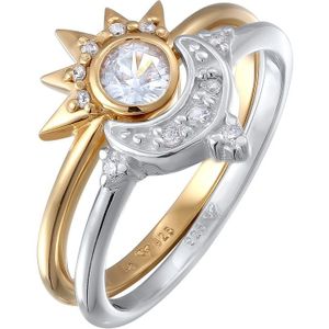 Elli - Set Mond Sonne Zirkonia 925 Sterling Silber vergoldet Ringe 1 ct Damen (59.99 € / 1 ct)