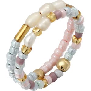Elli - Set Süßwasser-Zuchtperlen Glasbeads 925 Silber vergoldet Ringe 1 ct Damen (34.99 € / 1 ct)