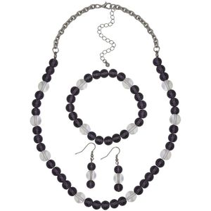 Steuer - Set Collier Armband Ohrhaken Metall Amethyst lila Ketten 1 ct Damen (50.9 € / 1 ct)