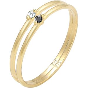 Elli DIAMONDS - Solitär Schwarz Weiss Diamant (0.03 ct.) 375er Gelbgold Ringe 1 ct Damen (169.99 € / 1 ct)