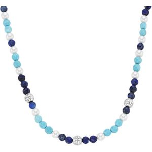 Giorgio Martello Milano - Collier mit Zirkonia, Steinkugeln und Muschelkern-Perlen, Silber 925 Ketten 1 ct Blau Damen (168.99 € / 1 ct)