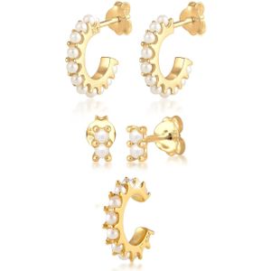 Elli - Creolen Stecker Earcuff Synthetische Perlen 3er Set 925 Silber Ohrringe 1 ct Damen (59.99 € / 1 ct)