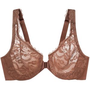GLAMORISE - Vorderverschluss-BH mit Stretch und Spitze - Mokka Unterwäsche 1 ct Damen (43.49 € / 1 ct)