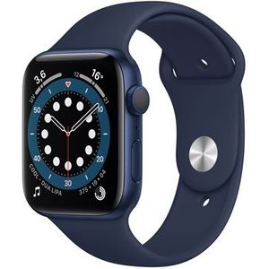 Apple Watch Series 6 GPS, 44 mm kast van blauw aluminium met marineblauw sportbandje