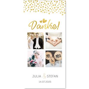 Dankeskarte zur Hochzeit in gold mit Fotocollage (Probedruck) | Hochzeitskarten