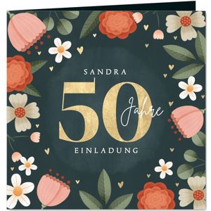 Einladungskarte 50. Geburtstag Blumen (Probedruck) | Geburtstagseinladungen