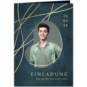 Jugendfeier Einladungskarte blau Foto & organische Linien (Probedruck) | Jugendweihekarten