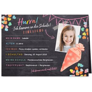 Einladungskarte Einschulung rosa Schultüte und Foto (Probedruck) | Einschulungskarten