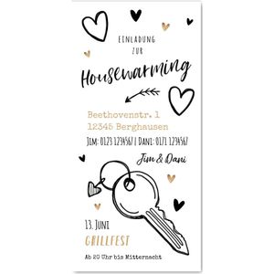 Einladung zur Housewarming Herzen und Schlüssel (Probedruck) | Einladungskarten