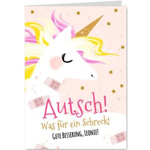 Karte Gute Besserung Einhorn mit Pflastern | Gute Besserung