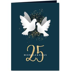 Einladungskarte zur Silberhochzeit dunkelblau mit Tauben (Probedruck) | Jubiläumskarten