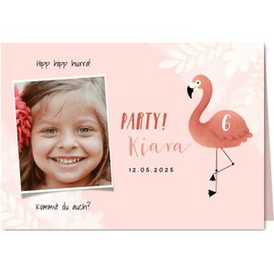 Einladung 6. Kindergeburtstag botanisch Flamingo und Foto (Probedruck) | Kindergeburtstag