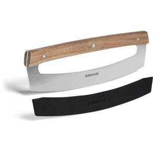 Burnhard Pizzasnijder incl. Beschermhoes - Pizzames 35,5cm - Wiegmes - Acaciahout & Staal
