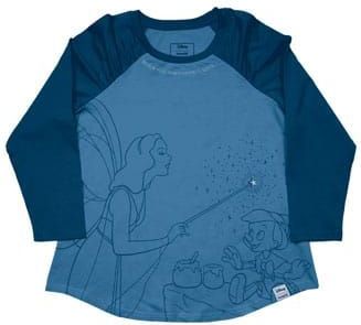 Pinocchio by Loungefly Tee T-Shirt Unisex Blue Fairy Shirred Raglan
