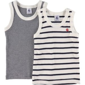 Petit Bateau Onderhemden - 2-pack - Wit/Navy Gestreept - Petit Bateau - 12 jaar (152) - Onderhemd