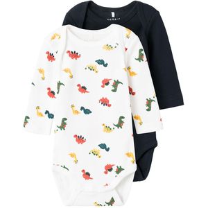 Name It Romper l/s - NbmBody - 2-pack - Dino/Bright White - Name It - 2 jaar (92) - Romper L/S