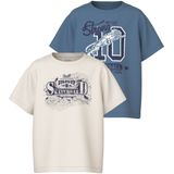 Name It T-shirts - 2-pack - NkmVagno - Coronet Blue/Jet Stroom m - Name It - 7-8 jaar (122-128) - T-Shirt