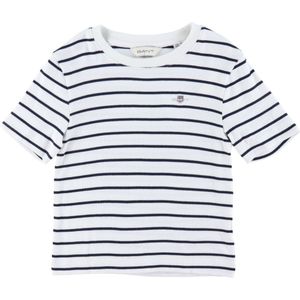 GANT T-Shirt - Striped Shield Slijm - Rib - Eierschaal - GANT - 9-10 jaar (134-140) - T-Shirt