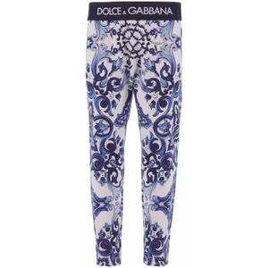 Dolce & Gabbana Leggings - Blu Mediterraneo - Wit m. Blauw - Dolce & Gabbana - 4 jaar (104) - Leggings