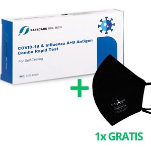 Safecare 3in1 Influenza A+B Antigeen + Covid-19 Combo Test GRATIS NANOVIO FFP2 - 10 stuks Teststrips