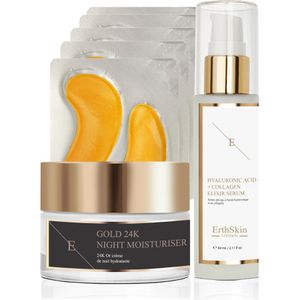 ErthSkin London ANTI-RIMPEL Nacht MOISTURISER+ ONDER OOG PATCH PADS + Hyaluron Collageen Serum 60