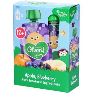 Olvarit | Knijpzakje Babyvoeding Vanaf 12 Maanden Appel Banaan Zwarte Bes Bosbes 4x100
