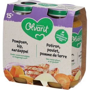 Olvarit | Groentepap Babyvoeding Vanaf 15 Maanden Pompoen Kip Aardappel 2x250