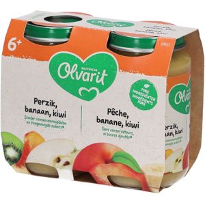 Olvarit | Fruitpap Babyvoeding's Vanaf 6 Maanden Perzik Banaan Kiwi 2x200g 2x200