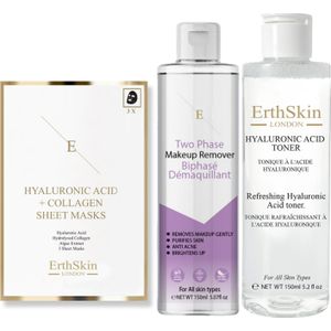 ErthSkin London Tweefasige make-up verwijderaar + hyaluronzuur toner collageenmasker 1