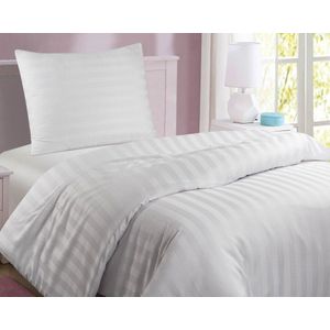 Homéé hotel dekbedovertrekset CVC 27mm satijn streep 140g. p/m2 wit eenpersoons 140x200/220 + 1 sloop 60x70 cm