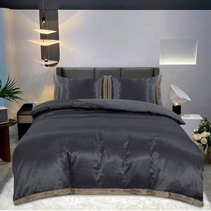 Glanzend Satijnen Dekbedovertrek met Lace / Griekse Sleutel / Versace - Grijs - 140x200/220