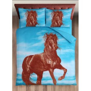 Dekbedovertrek Paard Blauw - 2 Persoons - 200x200/220 cm + 2 kussenslopen 60 x 70 cm