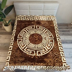 Embossed Velvet Bedsprei Griekse Sleutel | Versace - 200x240 cm - Brown/Creme - Dubbelzijdig! - 200x240