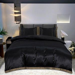 Glanzend Satijnen Dekbedovertrek met Lace / Griekse Sleutel / Versace - Zwart - 240x200/220