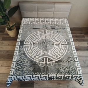 Embossed Velvet Bedsprei Griekse Sleutel | Versace - 200x240 cm - Grey/White - Dubbelzijdig! - 200x240